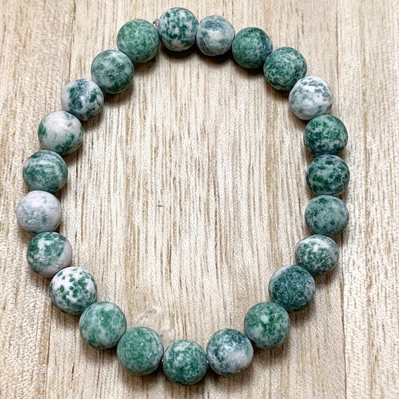 Handmade Jewelry - Green & White Matte Agate Chakra Bracelet Boho